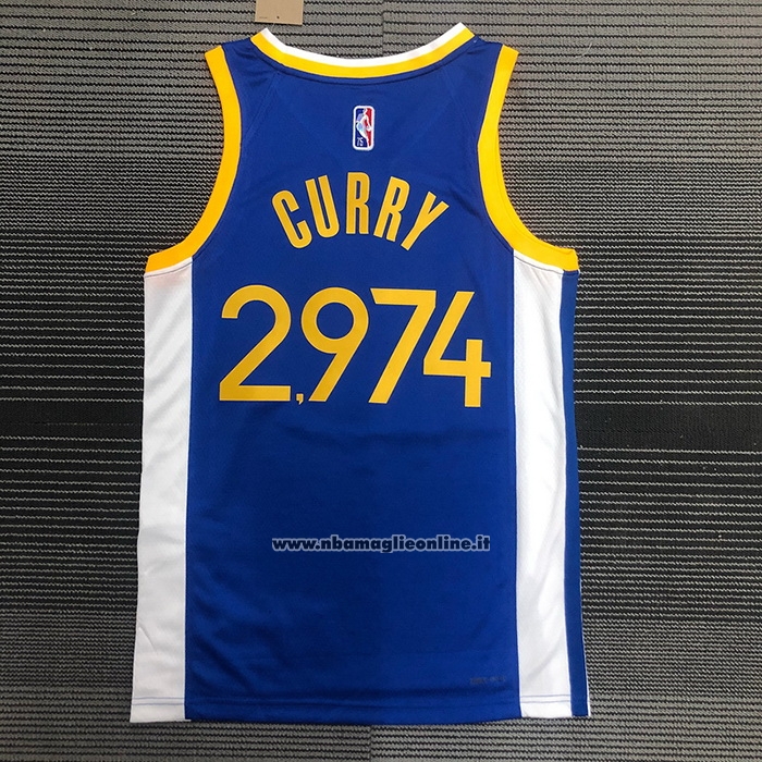 Maglia Golden State Warriors Stephen Curry 2974th 3 Points Blu